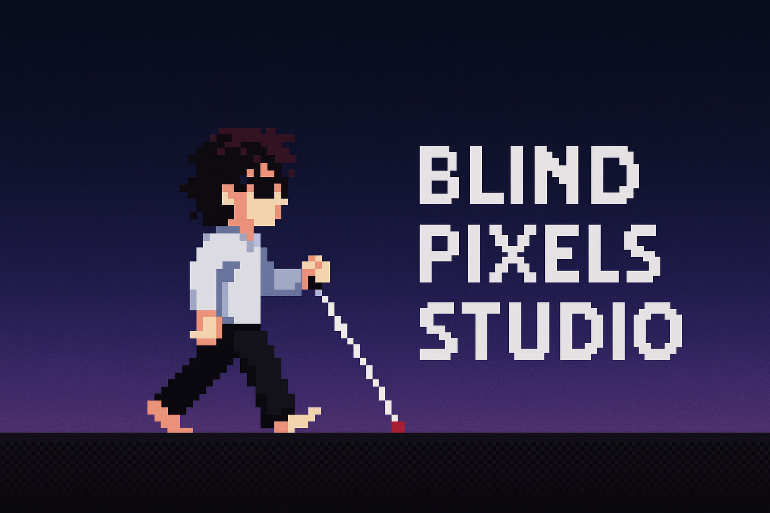 Pixel art of a developer working at a desk with dual monitors.